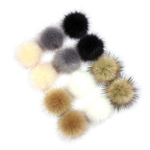 SUPVOX Bola de Pompón de Pelo de Zorro Accesorios Desmontables para Tejer Sombrero de Lana de Punto Gorro de Invierno Gorro de Esquí 10cm (12 Embalaje colectivo, 2-10 Gramos) 12 Piezas