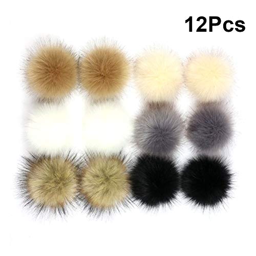 SUPVOX Bola de Pompón de Pelo de Zorro Accesorios Desmontables para Tejer Sombrero de Lana de Punto Gorro de Invierno Gorro de Esquí 10cm (12 Embalaje colectivo, 2-10 Gramos) 12 Piezas