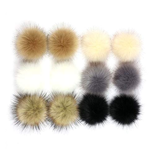 SUPVOX Bola de Pompón de Pelo de Zorro Accesorios Desmontables para Tejer Sombrero de Lana de Punto Gorro de Invierno Gorro de Esquí 10cm (12 Embalaje colectivo, 2-10 Gramos) 12 Piezas