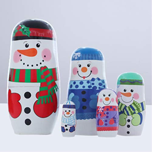 SUPVOX Muñecas Matrioska De Madera Muñeco De Nieve Muñecas Rusas De Anidación 5 Capas Juguetes para Niños Fiesta De Invierno De Navidad Deseo De Regalo