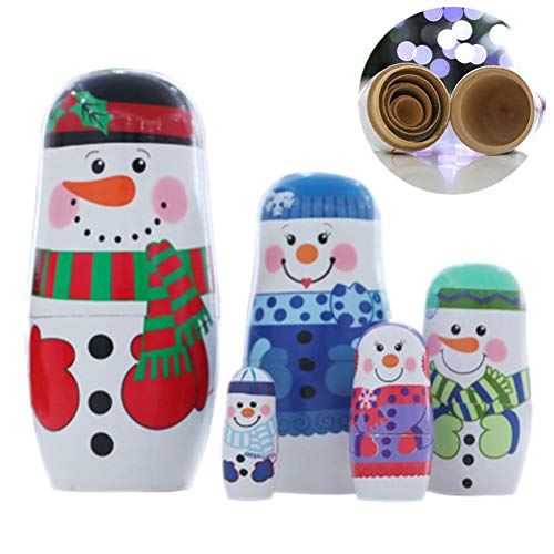 SUPVOX Muñecas Matrioska De Madera Muñeco De Nieve Muñecas Rusas De Anidación 5 Capas Juguetes para Niños Fiesta De Invierno De Navidad Deseo De Regalo