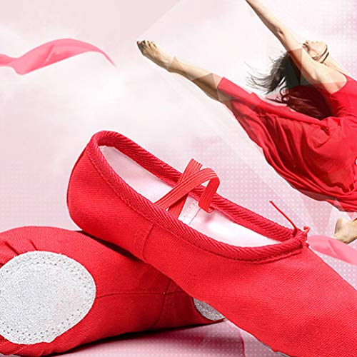 SUPVOX Zapatillas de Ballet Zapatos de Baile Zapatillas de Lona y Cuero para niños niñas pequeñas Zapatos de Baile de Yoga Talla roja 23