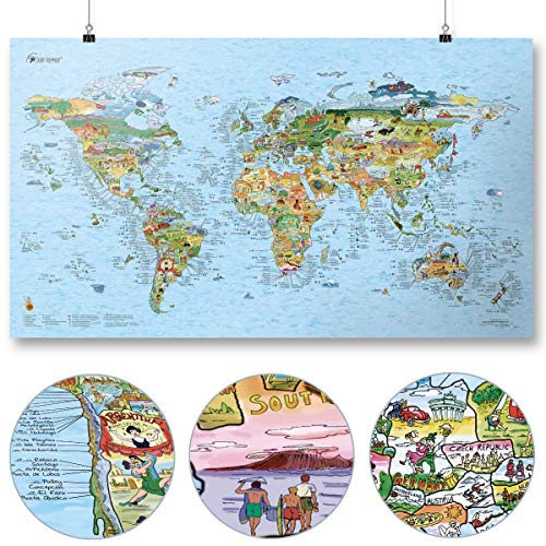 Surftrip Map by Awesome Maps - Mapa mundial ilustrado para los surfistas - reescribible - 97,5 x 56 cm