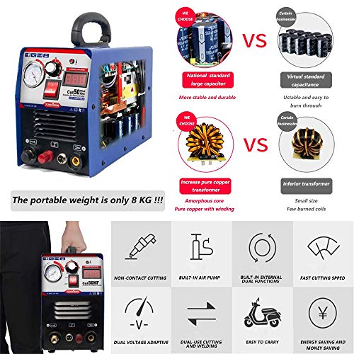 SUSEMSE Máquina de corte de plasma no táctil de arco piloto de corte de plasma 220V equipo de soldadura portátil 1/2'' corte limpio CUT50P SUSEMSE Máquina de corte de plasma no táctil de arco piloto de corte de plasma 220V equipo de soldadura portátil 1/2'' corte limpio CUT50P