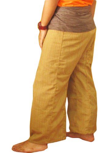 SUWARENE Zenza Fashion Tamaño Libre 2 Tono algodón Rayas Thai Pescador Pantalones de Yoga Pantalones tamaño Libre * * A la Venta con diseño Exclusivo * *