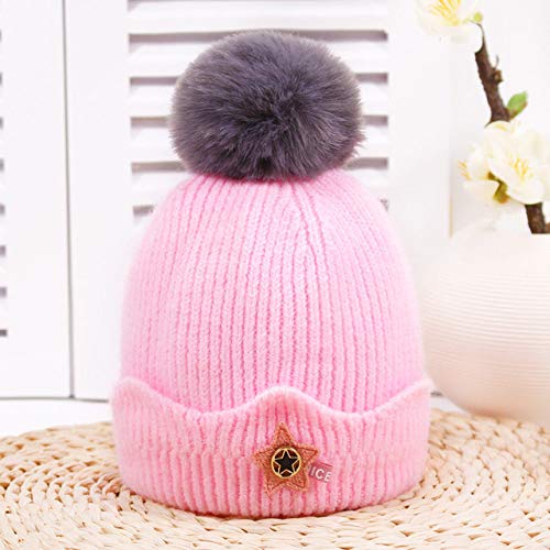 SUZHENASombreroSombrero para niños Bola de Piel Invierno Primavera Otoño Gorro cálido Gorras para niños Sombrero Bebé Niño Niña Gorra, Rosa Fresco, Talla única