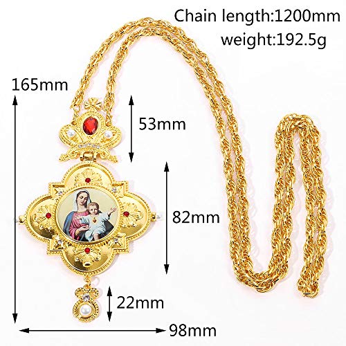 SWAOOS Color Dorado Cruz Pectoral Ortodoxa Griega Virgen María Icono Colgante Collar De Joyería Artesanía Religiosa con Caja