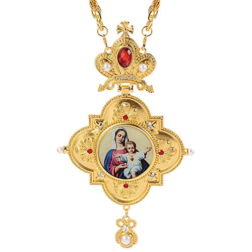 SWAOOS Color Dorado Cruz Pectoral Ortodoxa Griega Virgen María Icono Colgante Collar De Joyería Artesanía Religiosa con Caja SWAOOS Color Dorado Cruz Pectoral Ortodoxa Griega Virgen María Icono Colgante Collar De Joyería Artesanía Religiosa con Caja