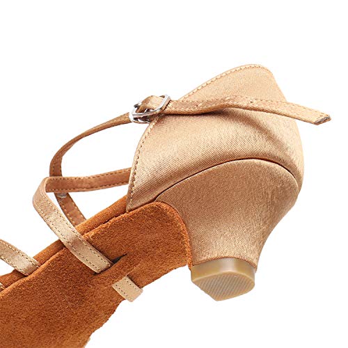 SWDZM Mujer/Niñas Zapatos de Baile/estándar de Zapatos de Baile Latino Satén Ballroom Modelo ES-XGG Beige 38.5 EU/24.8CM