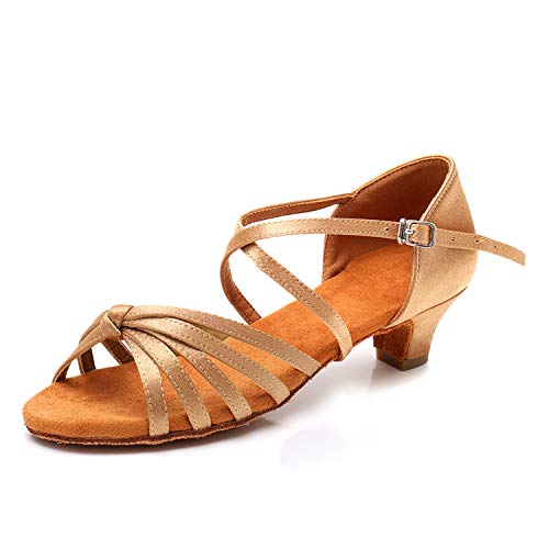 SWDZM Mujer/Niñas Zapatos de Baile/estándar de Zapatos de Baile Latino Satén Ballroom Modelo ES-XGG Beige 38.5 EU/24.8CM