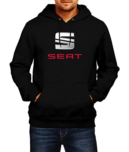 SWEATSHIRT Seat Logo Sudaderas con Capucha Hoodie Ropa Hombre Men Car Auto tee Black Grey Negro Gris Long Sleeves Mangas Largas Present Christmas (L, Black)