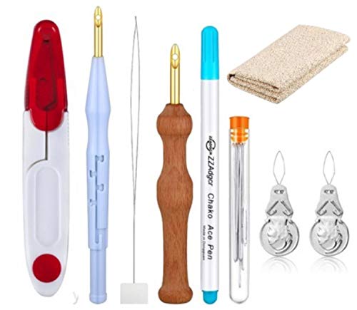 Sweetone Bordado Kits,17 piezas Kit de bordado de aguja de perforación Magic Embroidery Pen Set de aguja de perforación manualidades Labor de aguja Set de aguja de perforación