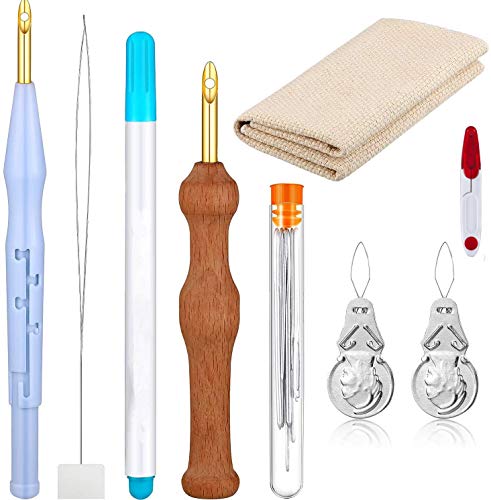 Sweetone Bordado Kits,17 piezas Kit de bordado de aguja de perforación Magic Embroidery Pen Set de aguja de perforación manualidades Labor de aguja Set de aguja de perforación
