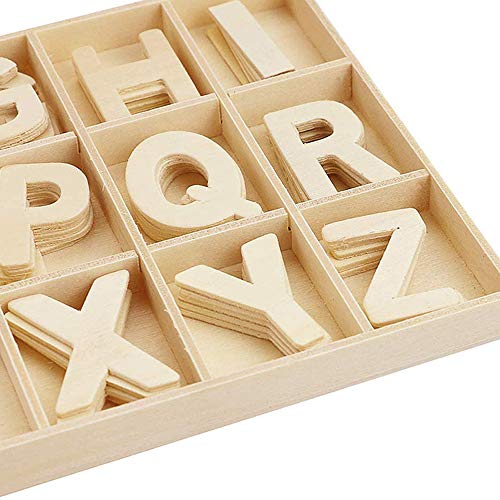 Sweieoni Letras y Números en Madera 216 Piezas Letra Mayúscula de Madera A-Z Madera de Alfabeto Letras de Madera Números de Madera 0-9 para DIY Manualidades Decoración con Caja de Madera