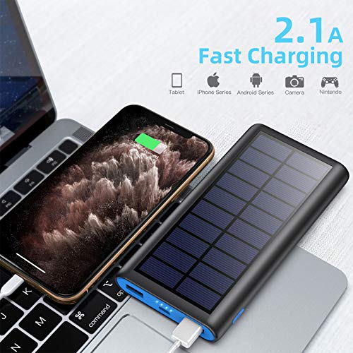 SWEYE Cargador Solar 26800mAh,【2020 Nueva Versión】Batería Externa Solar de Carga Rápida con 2 Puertos USB Powerbank con Tecnología de Detección Automática Para Smartphones, Tabletas y Dispositivos USB