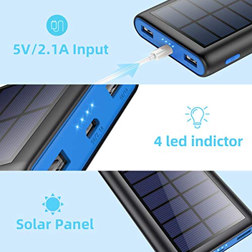 SWEYE Cargador Solar 26800mAh,【2020 Nueva Versión】Batería Externa Solar de Carga Rápida con 2 Puertos USB Powerbank con Tecnología de Detección Automática Para Smartphones, Tabletas y Dispositivos USB