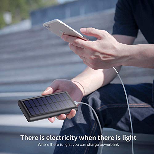 SWEYE Cargador Solar 26800mAh,【Cable de Datos/Luz Solar, Carga 2 en 1】 Batería Externa Solar de Carga Rápida con 2 Puertos USB Power Bank Portátil con Estilo para Smartphones, Tabletas