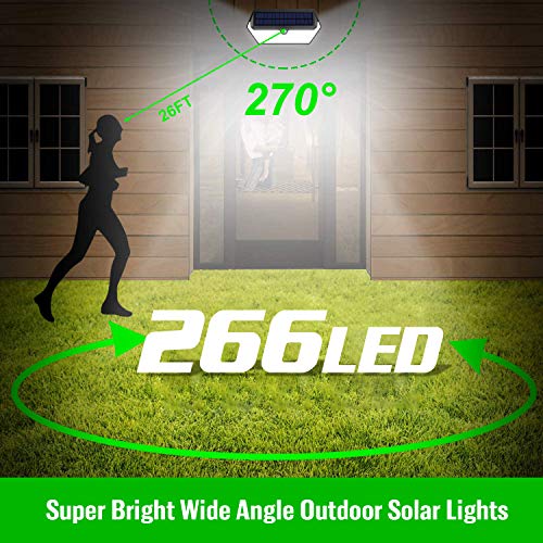 SWEYE Luz Solar Exterior 266LED,【Nueva Versión-Super Brillante 2500lm/2200mAh】Lámpara Solar Jardín Impermeable IP65 con 3 Modos Inteligentes Focos Exterior Solares con Sensor de Movimiento 2-Paquete