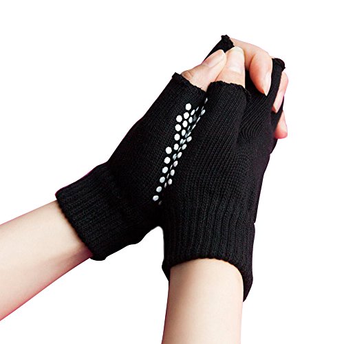 SwirlColor Guantes antideslizantes para yoga, pilates, sin dedos, con puntos blancos de silicona (guantes + calcetines)