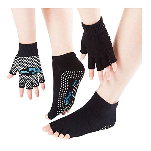 SwirlColor Guantes antideslizantes para yoga, pilates, sin dedos, con puntos blancos de silicona (guantes + calcetines) SwirlColor Guantes antideslizantes para yoga, pilates, sin dedos, con puntos blancos de silicona (guantes + calcetines)