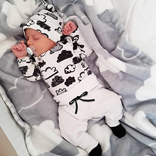 Switchali Ropa Bebe Nino Recien Nacido otoño Impresión de la Nube Blusa Bebe niña Manga Larga Camisetas Bebé Conjuntos Moda Camisa + Pantalones + Sombrero (3 Piezas) (80 (3~6meses), Blanco)