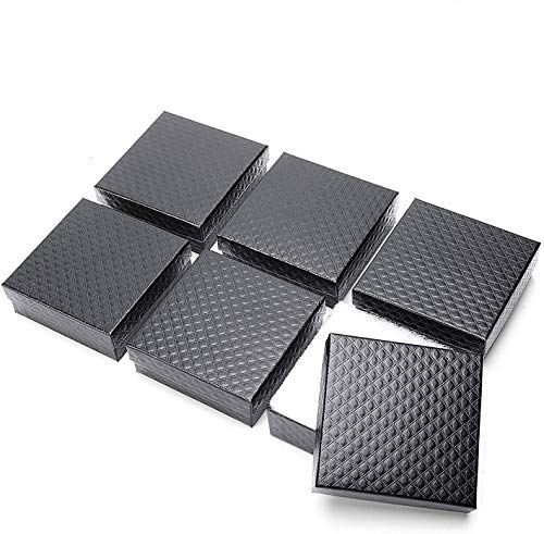 Switory 52pcs Cajas de regalo de joyería, 9x9x3cm Cajas de papel de regalo de cuadrado negro pequeño para pulsera Cajas de collar de cartón Colgante con relleno de pelusa de algodón