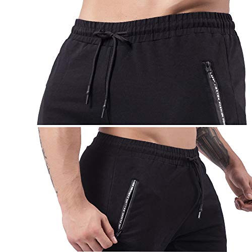 SXKJ Pantalones Largos Deportivos para Hombre Pantalón Chándal de Algodón Otoño Invierno Jogger de Cintura Ajustable con Bolsillo Cremallera Fitness Correr Casual