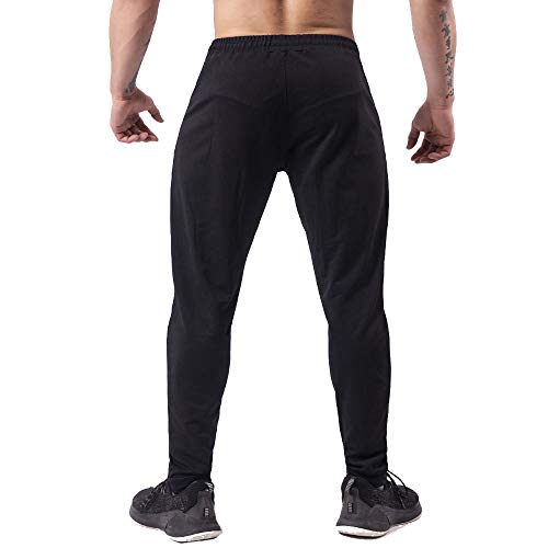 SXKJ Pantalones Largos Deportivos para Hombre Pantalón Chándal de Algodón Otoño Invierno Jogger de Cintura Ajustable con Bolsillo Cremallera Fitness Correr Casual