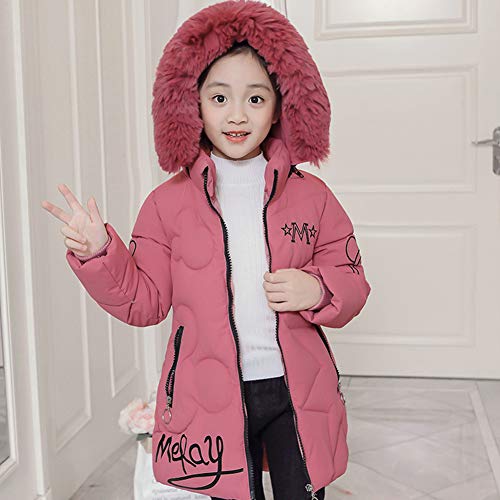 SXSHUN Niñas Chaqueta Slim de Invierno Línea A Abrigo de Pluma con Capucha de Pelo Ropa Caliente Acolchada de Algodón, Rosa, 3XL, 11 año