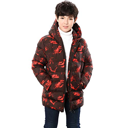 SXSHUN Niños Chaqueta Impermeable de Camuflaje de Invierno Abrigo Acolchado de Algodón para Chicos, Naranja, 15-16 años (Etiqueta: 170cm)