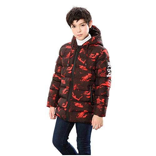 SXSHUN Niños Chaqueta Impermeable de Camuflaje de Invierno Abrigo Acolchado de Algodón para Chicos, Naranja, 15-16 años (Etiqueta: 170cm)