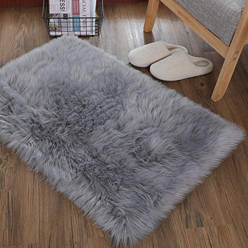 SXYHKJ Oveja de Piel sintética Felpudo Alfombra Antideslizante Lujosa Suave Lana Artificial Alfombra para salón Dormitorio baño sofá Silla cojín (Gris, 60X90CM)