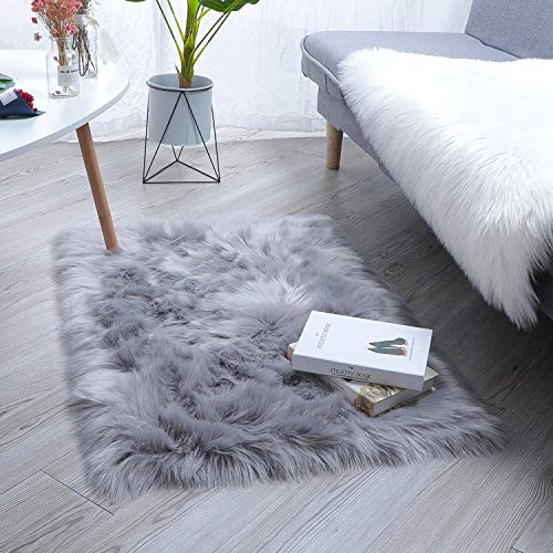 SXYHKJ Oveja de Piel sintética Felpudo Alfombra Antideslizante Lujosa Suave Lana Artificial Alfombra para salón Dormitorio baño sofá Silla cojín (Gris, 60X90CM)