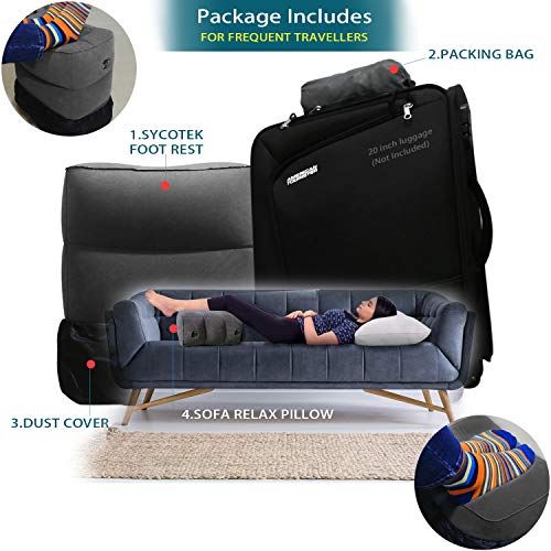 SYCOTEK Reposapiés Inflable Portable 2 Boquillas Grandes Ocultas 3 Altura Ajustable sin Deflación, Almohada para Niños o Reposapiés de Viaje Inflable para el Asiento del Coche, Gris Oscuro