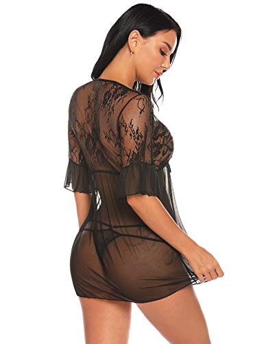 Sykooria Conjunto de Lencería Sexy para Mujer Pestaña Babydoll Frente Abierto Camisón de Encaje Floral Chaquetas Vestidos Malla Transparente Malla de Encaje de Media Manga Sykooria Conjunto de Lencería Sexy para Mujer Pestaña Babydoll Frente Abierto Camisón de Encaje Floral Chaquetas Vestidos Malla Transparente Malla de Encaje de Media Manga
