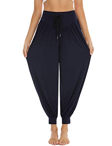 Sykooria Pantalones de Yoga para Mujer de Algodón Modal Pantalones Deportivos Harem Mujer de Anchos Sueltos de Cintura Alta Pilates Baile