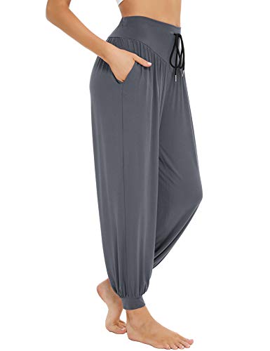 Sykooria Pantalones de Yoga para Mujer de Algodón Modal Pantalones Deportivos Harem Mujer de Anchos Sueltos de Cintura Alta Pilates Baile