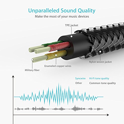 Syncwire Cable auxiliar trenzado de nailon de 3,5 mm (3,3 pies/ 1m, sonido de alta fidelidad) para Auriculares, Apple iPod, iPhone, iPad, Echo Dot, Audio de Coche, Smartphones, MP3