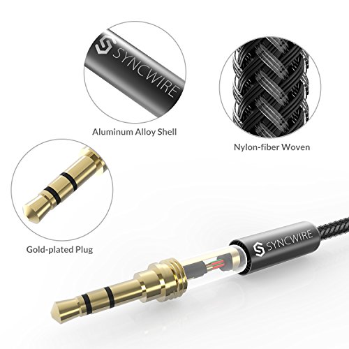 Syncwire Cable auxiliar trenzado de nailon de 3,5 mm (3,3 pies/ 1m, sonido de alta fidelidad) para Auriculares, Apple iPod, iPhone, iPad, Echo Dot, Audio de Coche, Smartphones, MP3
