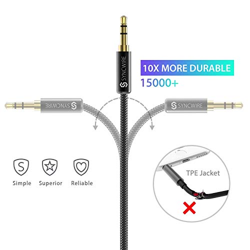 Syncwire Cable auxiliar trenzado de nailon de 3,5 mm (3,3 pies/ 1m, sonido de alta fidelidad) para Auriculares, Apple iPod, iPhone, iPad, Echo Dot, Audio de Coche, Smartphones, MP3