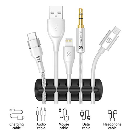 Syncwire Organizador Clip de cable [5 unidades] administrador mini soporte de cable con ganchos adhesivos Soporte para cable de alimentación y accesorio de carga cable de mouse, PC, oficina y hogar