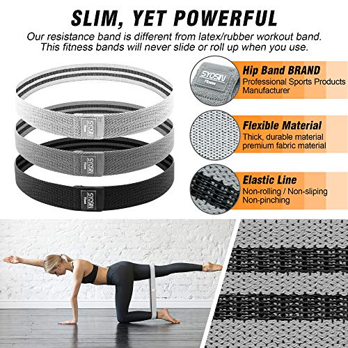 SYOSIN Bandas Elásticas Fitness, Set de 3 Bandas de Resistencia Musculacion, 3 Nivel de Resistencia para Gluteos, Cadera, Piernas, Brazos, Yoga, Pilates, Crossfit con Bolsa de Almacenamiento