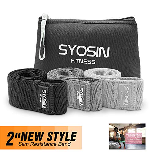 SYOSIN Bandas Elásticas Fitness, Set de 3 Bandas de Resistencia Musculacion, 3 Nivel de Resistencia para Gluteos, Cadera, Piernas, Brazos, Yoga, Pilates, Crossfit con Bolsa de Almacenamiento