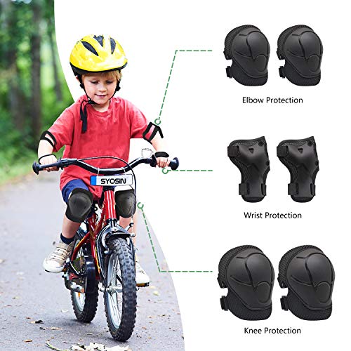 SYOSIN Conjuntos de Protecciones Infantil,Consta de Rodilleras Coderas,es Adecuado para Monopatín, Skate, Patines, Patinaje, Scooter, Bicicleta (Negro) SYOSIN Conjuntos de Protecciones Infantil,Consta de Rodilleras Coderas,es Adecuado para Monopatín, Skate, Patines, Patinaje, Scooter, Bicicleta (Negro)