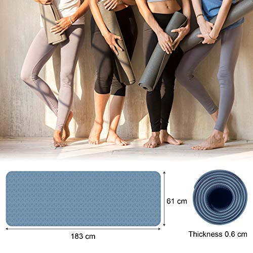 SYOSIN Esterilla Yoga, TPE Antideslizante Colchoneta de Yoga para Entrenamiento en casa y Gimnasio Ejercicio, Esterilla Fitness para Yoga, Pilates, Deporte, 183mm x 61mm x 6mm (Fogblue)