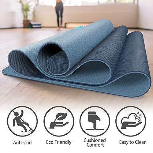 SYOSIN Esterilla Yoga, TPE Antideslizante Colchoneta de Yoga para Entrenamiento en casa y Gimnasio Ejercicio, Esterilla Fitness para Yoga, Pilates, Deporte, 183mm x 61mm x 6mm (Fogblue) SYOSIN Esterilla Yoga, TPE Antideslizante Colchoneta de Yoga para Entrenamiento en casa y Gimnasio Ejercicio, Esterilla Fitness para Yoga, Pilates, Deporte, 183mm x 61mm x 6mm (Fogblue)