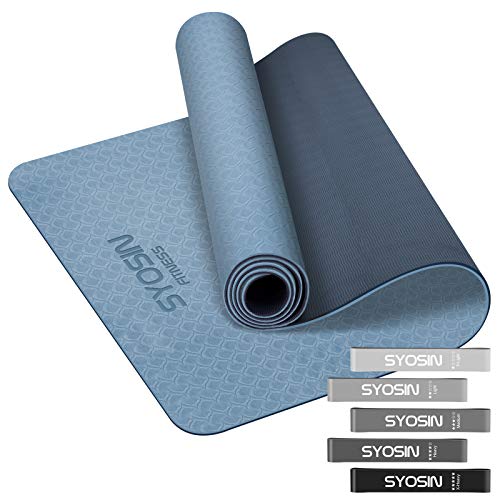 SYOSIN Esterilla Yoga, TPE Antideslizante Colchoneta de Yoga para Entrenamiento en casa y Gimnasio Ejercicio, Esterilla Fitness para Yoga, Pilates, Deporte, 183mm x 61mm x 6mm (Fogblue)