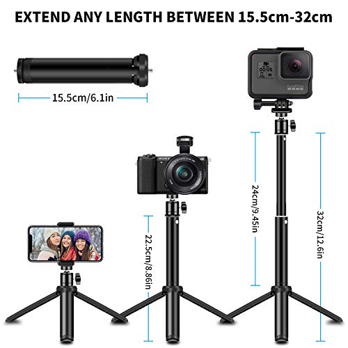 SYOSIN Tripode Movil, Extendable Palo Selfie, Mini Tripode Portátil con Obturador Remoto Bluetooth Compatible con iPhone SE / 11 Pro MAX/XS/XR, Samsung Galaxy, Xiaomi Cámara, GoPro