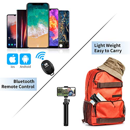 SYOSIN Tripode Movil, Extendable Palo Selfie, Mini Tripode Portátil con Obturador Remoto Bluetooth Compatible con iPhone SE / 11 Pro MAX/XS/XR, Samsung Galaxy, Xiaomi Cámara, GoPro