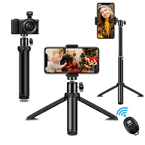 SYOSIN Tripode Movil, Extendable Palo Selfie, Mini Tripode Portátil con Obturador Remoto Bluetooth Compatible con iPhone SE / 11 Pro MAX/XS/XR, Samsung Galaxy, Xiaomi Cámara, GoPro